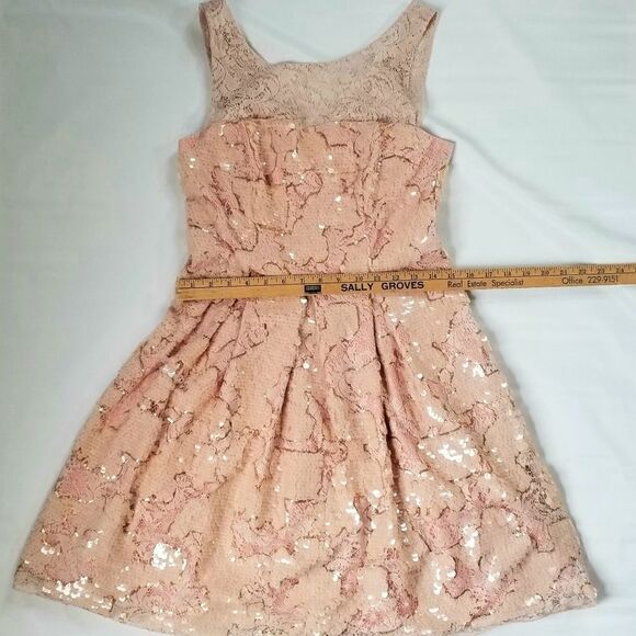 EVA FRANCO Sequin Formal Mini Fairycore Soft Glam Luxury Rose Gold Pink Size 4 - Picture 10 of 14